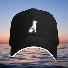 1pc Baseball Cap With Minimalist White Cat Design - Adjustable Strap, Black & White Contrast Brim, Lightweight Hat For Outdoor Sports, Casual & Formal Events - Unisex Trucker Hat For Men & Women, Sports Accessory, Stylish Headwear, Durable Construction, Fashion Headwear, Streetwear Lovers - 黑色 - 查看 1