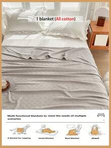 1 件 100% 纯棉针织毯 - 轻盈透气格子设计 | 四季皆宜 | 可机洗 | 夏季及夜间出汗时的理想之选 | 现代柔软质感毯子，现代家居装饰，简约易打理面料 - 太空灰 - 查看 7