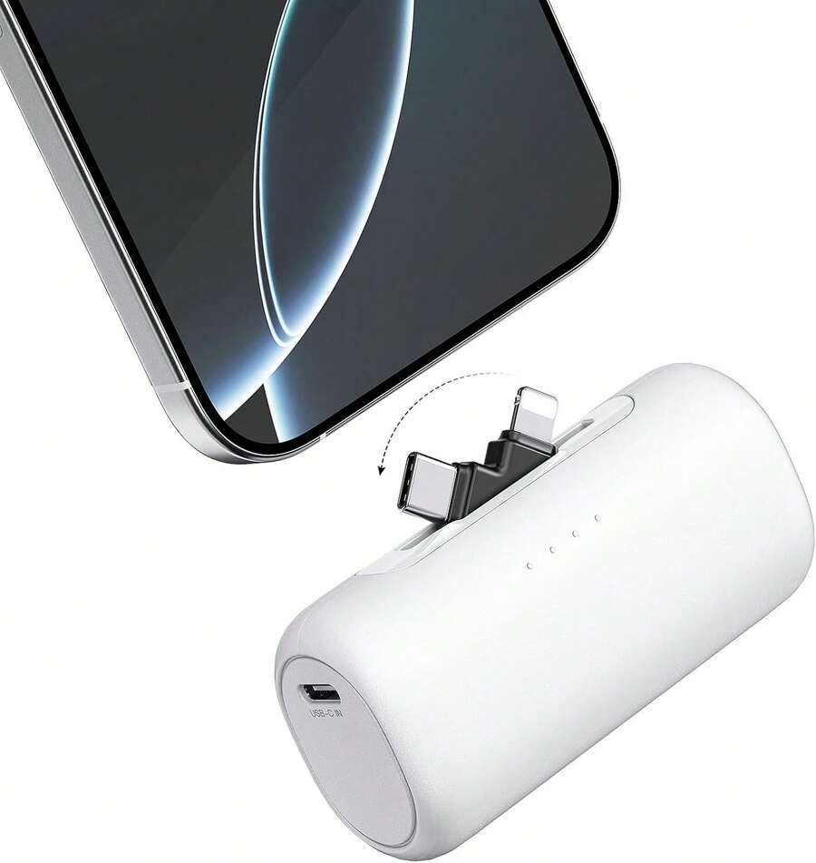 Portable Charger For IPhone, Equipped With A 2-In-1 Interface, 5000mAh Compact Power Bank, Compatible With IPhone 17/16/15/14/13/12/11 Series, S25/24/Android, Pink, Suitable For Summer Outdoor Travel/Camping And Emergency Backup, A Power Gift For Family, Friends, And Outdoor Birthdays - 白色 - 查看 1