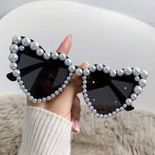 2026 Heart-Shaped Frameless Pearl-Studded Fashion Glasses Party Gathering Personality Quirky High-End Candy Color - White - View 8