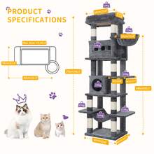 Hzuaneri 170 Cm Large Cat Tower For Indoor Cats,Cat Tree,  Multi-Level Cat House With Condo, 8 Scratching Posts, Hammock - Dark Grey - View 4