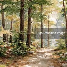 1幅装裱/未装裱绿色森林小径阳光北欧自然风景帆布海报林地乡村风景墙艺术印刷品简约农舍美学装饰画，适用于公寓、客厅、卧室、现代家居装饰 - A - 查看 5