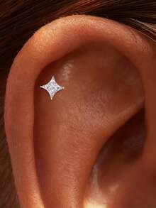 1 đôi bông tai bạc 925 đính đá Moissanite hình ngôi sao tinh tế, kiểu dáng phẳng, thích hợp cho nữ, đeo hàng ngày, hẹn hò, đi nghỉ mát, dự đám cưới, dự tiệc, làm quà tặng ngày lễ. - Bạc - Xem 8
