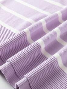 CILKOO Atasan Rajut Lengan Pendek Leher Bulat dengan Belahan Samping Bergaris untuk Wanita, Musim Gugur dan Musim Panas - Mauve Purple - View 8
