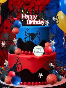 适合 1-9 岁儿童的蜘蛛生日蛋糕装饰，蜘蛛网主题生日快乐蛋糕装饰，生日派对浴室装饰用品 - 彩色 - 查看 10