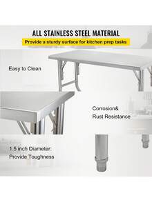 Commercial Worktable Workstation 48 X 24 Inch Folding Commercial Prep Table, Heavy-Duty Stainless Steel Folding Table With 661 Lbs Load, Kitchen Work Table, Silver Stainless Steel Kitchen Island - 銀色 - 查看 3