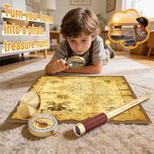 Retro Pirate Telescope Zoomable With Treasure Map 25x30 Spyglass Portable Collapsible Handheld Telescope Vintage Monocular For Survival Gear Compass Pocket Military CompassChildren's Joyful Games, Essential Toys - As Pic - View 5