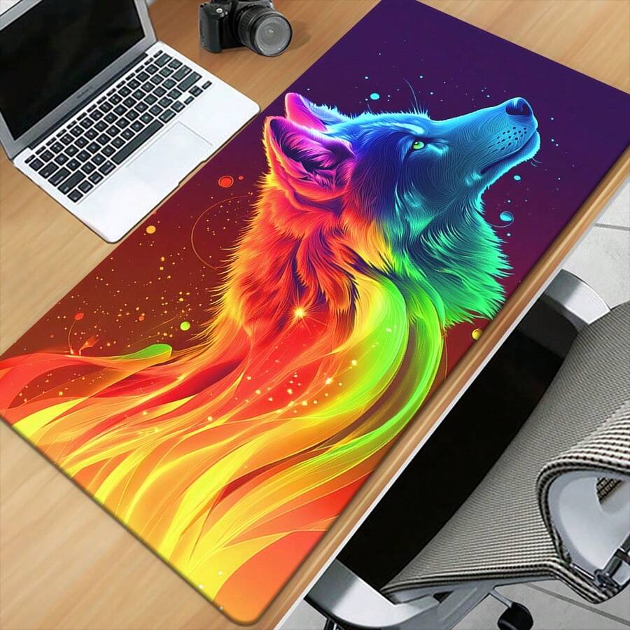 1pc Rainbow Wolf, Keyboard Gaming Accessories Mouse Mat, Office Computer PC Gamer Laptop Desk Mat, Office Mouse Pad-Adult Novelty Gifts - Như hình minh họa. - Xem 1
