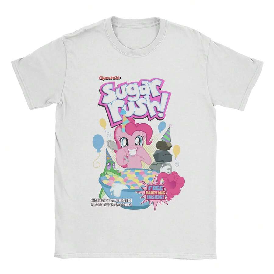 Party Flavored Sugar Rush Pinkie Pie T Shirts Men's  Pure Cotton Leisure T-Shirts Crew Neck Mlped Tee Shirt Tops Gift Idea - 白色 - 查看 1