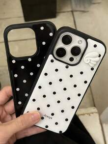 可爱天使翅膀波点软壳手机壳，兼容 17 Pro Max、17 Pro、17、16 Pro Max、16 Pro、16、15 Pro Max、15 Pro、15、14 Pro Max、14、13、12 Pro Max、11，白色简约 Y2K 女孩风格 - 黑色波點翅膀 - 查看 5