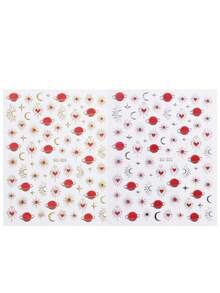 Baroque Style 5D Jelly Nail Stickers Set - Celestial Sun, Star & Heart Patterns With Ruby Accents, Self-Adhesive Semi-Smooth Effect Irregular Shape Plastic Decals For Handmade Nail Art 2pcs - Gold - View 10