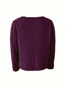 Solid Color Casual Pullover Sweater - Burgundy - View 4