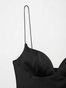 DEEKA Women's Satin Camisole Top, Sexy And Fashionable, Black, Spring/Summer - Black 1 - View 3