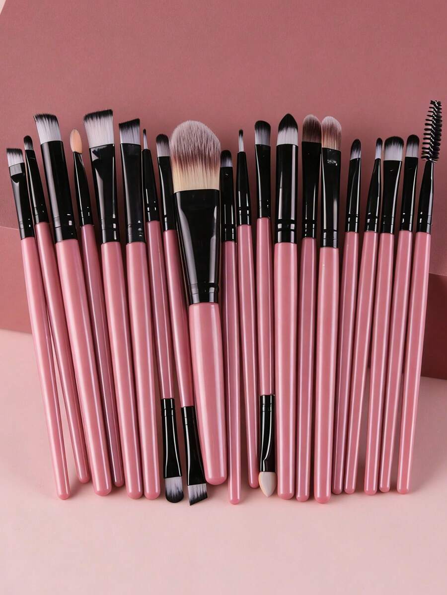 20-Piece Eye And Face Makeup Brush Set, Including Foundation, Eyeshadow, And Blush Brushes – A Complete Makeup Tool Set. - 粉色 - 查看 1