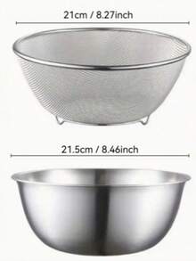 2件套不锈钢淘米篮、搅拌碗和水果滤网、蔬菜沥水篮、打蛋碗套装、蔬菜清洗盆、量杯打蛋碗、搅拌碗和水果滤网 - 銀色 - 查看 16