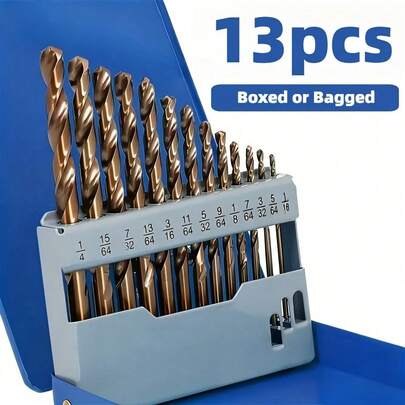 13-delige M35 snelstaal kobalt boorset, ronde schacht, duurzaam en efficiënt, geschikt voor roestvrij staal, gietijzer, hout en kunststof, nauwkeurige maatmarkeringen, ideaal metaalbewerkingsgereedschap