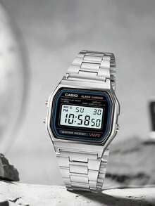 Casio Reloj digital retro para hombres A158WA-1, con correa de acero inoxidable, función de alarma y cronógrafo, regalo ideal para hombres - Gris - Ver 9