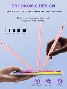 90mAh 可充电数字触控笔，磁吸式设计，支持倾斜和防误触功能，兼容 iPad (A16) 第 11/10 代、第 7/8/9 代、iPad Air 7/6/5/4/3、iPad Pro 13 英寸/12.9 英寸/11 英寸（2018-2025 年款）、iPad mini 7/6/5，高精度高灵敏度，粉色 - 粉色 - 查看 3