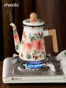 1pc Rose Enamel Teapot, Kettle, Large Capacity Teapot, Suitable For Gas Stove And Induction Cooktop, Universal Tabletop Decorative Enamel Teapot - Rose Enamel Pot - View 6