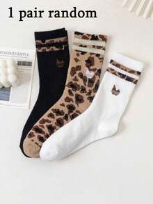 6/3/1 Pair Women Leopard Print Socks, Fashion Casual Socks, Retro Animal Pattern Design, Christmas Gift - Multicolor - View 8
