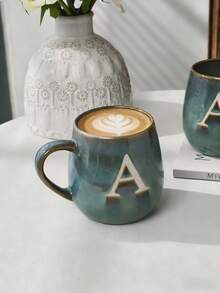 1pc Large Ceramic Letter Handle Coffee Mug, 600ml, Retro Ombre High-Quality Personalized Letter Mug, Handmade Ceramic Tea Cup, Suitable For Home, Office, Afternoon Tea, Gatherings And Cafes, Microwave , Reusable - Multicolor - View 11