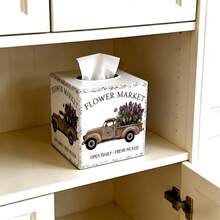Pastoral Style Iron Tissue Box, Dual-Use As Tabletop Decor & Storage, Suitable For Easter, Flower Market, Home Series. Healing Pattern Design With Retro Texture, Easily Fits Into American Country, Pastoral, Nordic Home Styles, Great For Seasonal Decor And Cozy Ambiance. - Rustic-style Metal Tissue Box - View 10