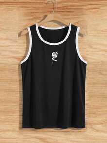 Áo tank top nam màu đen họa tiết hoa hồng, thích hợp mặc đi làm. - màu đen - Xem 3