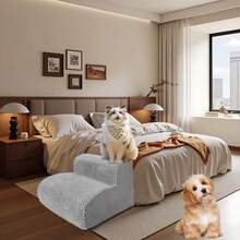 Extra Wide Dog Stairs For Small Dogs - High Density Foam Pet Steps With Non-Slip Bottom, Soft Cushioned Ramp For High Beds, Couch & Sofa, Injured,  Stairs For Dogs, Furniture Access, Compact Design, Elderly Pets - Grey - View 5