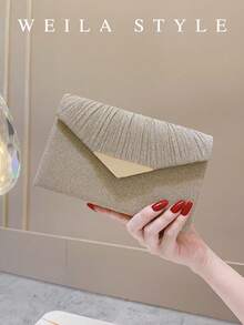 Túi cầm tay xếp ly lấp lánh màu vàng kim, túi phong bì thời trang nữ, phù hợp cho đám cưới, phù dâu, tiệc tùng, dịp trang trọng, hẹn hò, túi xách phối cùng ví, váy dạ hội cao cấp, dạ tiệc, lễ kỷ niệm, túi đeo vai vuông nhỏ. - Vàng - Xem 6