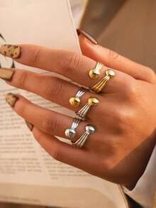 3pcs/1pc Fashionable Geometric Line Gold Stainless Steel Rings, Personalized Stackable Knuckle Rings For Women, Suitable For Vacation, Date, Gift, Daily Matching, Best For Valentine's Day, Mother's Day - Multicolor - View 7