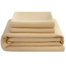 3pcs Solid Color Fitted Sheet Set  With 1pc Fitted Sheet+2pcs Pillow Case Without Filler, Modern Soft Bedding Set For Household Sheet Deep Pocket Up To 15 Inch - 卡其色 - 查看 5