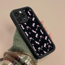Estuche para teléfono con patrón de lazo de orquídea rosa Compatible con estuches para teléfonos   17  16 Pro Max  15 Pro Max  13 y  12 Hecho de material de TPU engrosado finamente perforado simple a prueba de caídas y engrosado Un regalo perfecto para familiares, amigos, seres queridos, novios / novias y para días festivos y aniversarios - Negro - Ver 5