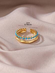 个性化不锈钢饰品，女士油压双线滴漏彩色油开口不锈钢戒指 - 滴油戒指 - 查看 3