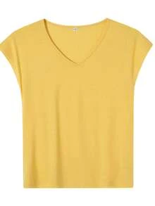 Colorful V-Neck Cotton Blend Tank Top Women Casual Sleeveless Soft Stretchy,Soft Everyday Vest Top,Best Selling V-Neck Camisole Cotton Blend Tank Women's Basic Staple Top - 黃色 - 查看 1