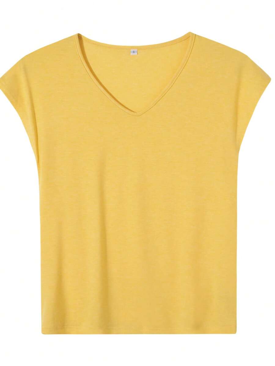 Colorful V-Neck Cotton Blend Tank Top Women Casual Sleeveless Soft Stretchy,Soft Everyday Vest Top,Best Selling V-Neck Camisole Cotton Blend Tank Women's Basic Staple Top - 黃色 - 查看 1