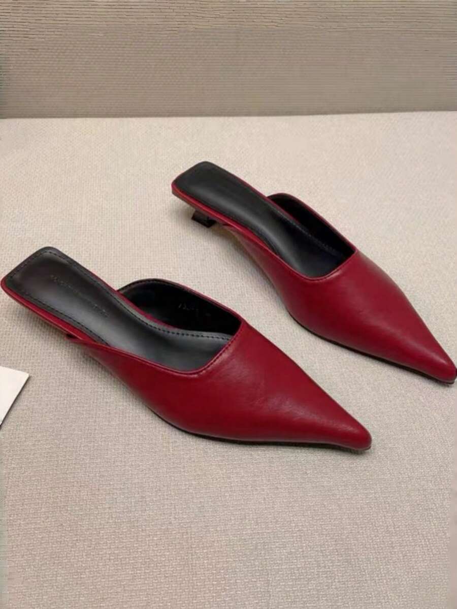 2025 Summer Pointed Toe Mule Slippers For Women, Low Heel Backless Sandals, Fashion Thin Heel Slip-On Shoes - Red - View 1