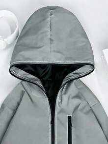 Men's Outdoor Jacket With Reflective Details, Hooded Zip-Up, Loose Fit, Made Of Comfortable Fabric, Suitable For Night Outings, Hiking, Fishing, Running, Sports And Outdoor Adventures - Grey - View 6