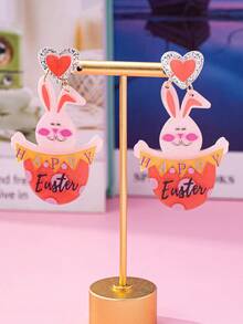 1对时尚复活节畅销亚克力兔子耳环，女士日常佩戴吊坠耳环 - 破殼兔 - 查看 2