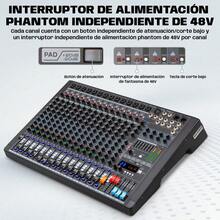 Mezcladora MR 16PRO Dj Audio Consolas 16 Canales Dsp Mesa de mezclas profesional Mezclador de audio de 16 canales Con alimentación fantasma de 48 V Efectos de reverberación DSP Conectividad Bluetooth Entrada auxiliar USB para ordenador Funcionalidad de grabación y reproducción Ideal para DJ de escenario, podcasters y streamers Aplicaciones para actuaciones en directo Mezclador profesional de 16 canales para DJ - Tipo de Enchufe B USA (110-127V) - Ver 9