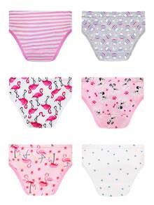 6pcs/Pack Girls' Cute Flamingo & Dog Print Comfortable Breathable Underwear Briefs - Multicolor - View 2