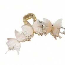 1Pc/Super Fairy Transparent White Smart Butterfly Tassel Clip Female Forest Hairpin Photo Hair Accessories Headdress Bride - 粉色 - 查看 6
