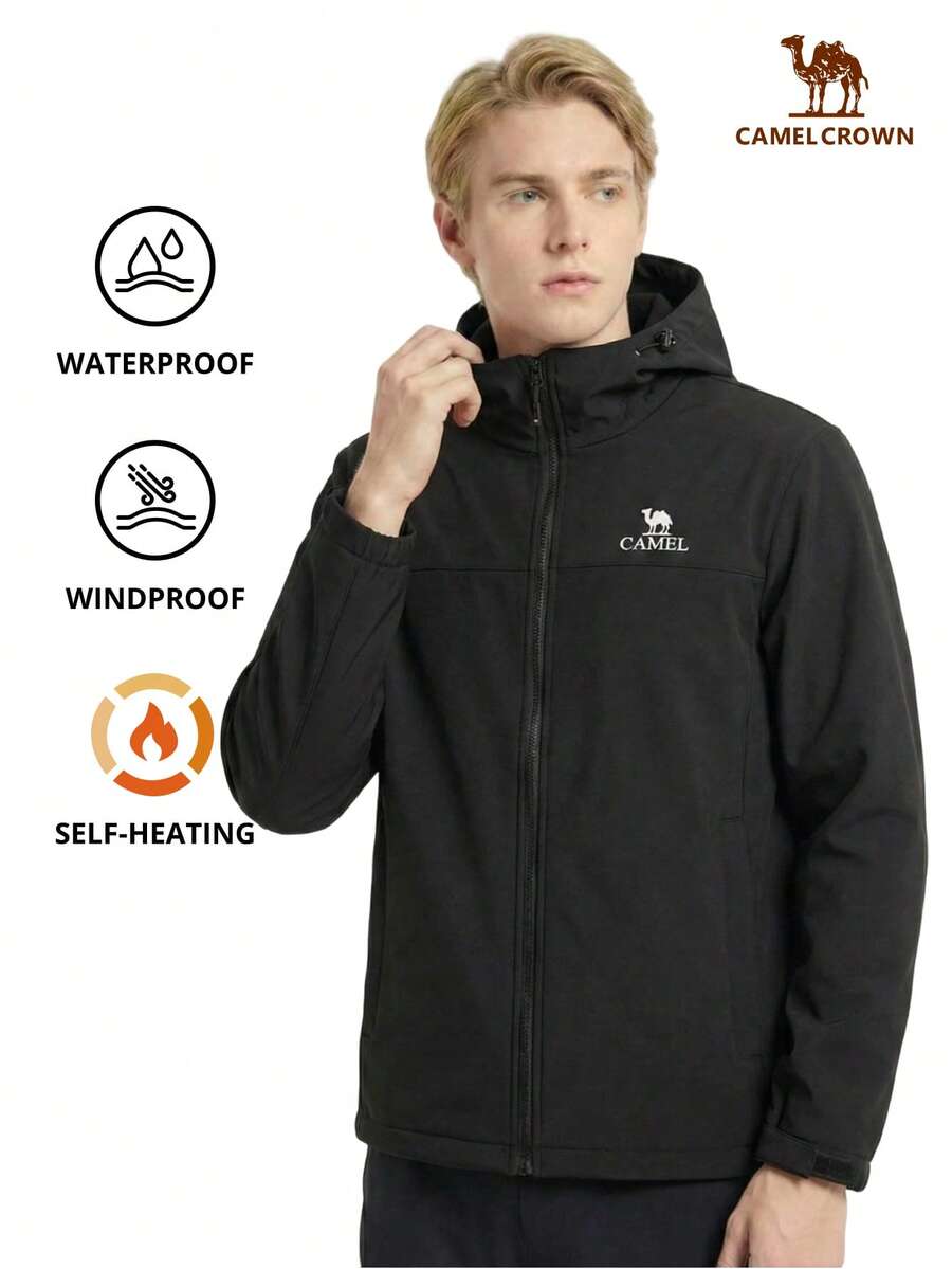 CAMEL CROWN Men's Outdoor Soft Shell Water-Resistant Windproof Thermal Lined Hooded Casual Short Jacket - Phantom Black - View 1