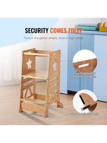 Tower Step Stool, 3-Level Height Adjustable Toddler Step Stools For Kids, Bamboo Kids Standing Tower Learning Stool With Safety Rail For Kitchen Counter Bathroom, 350LBS - Màu gỗ - Xem 5