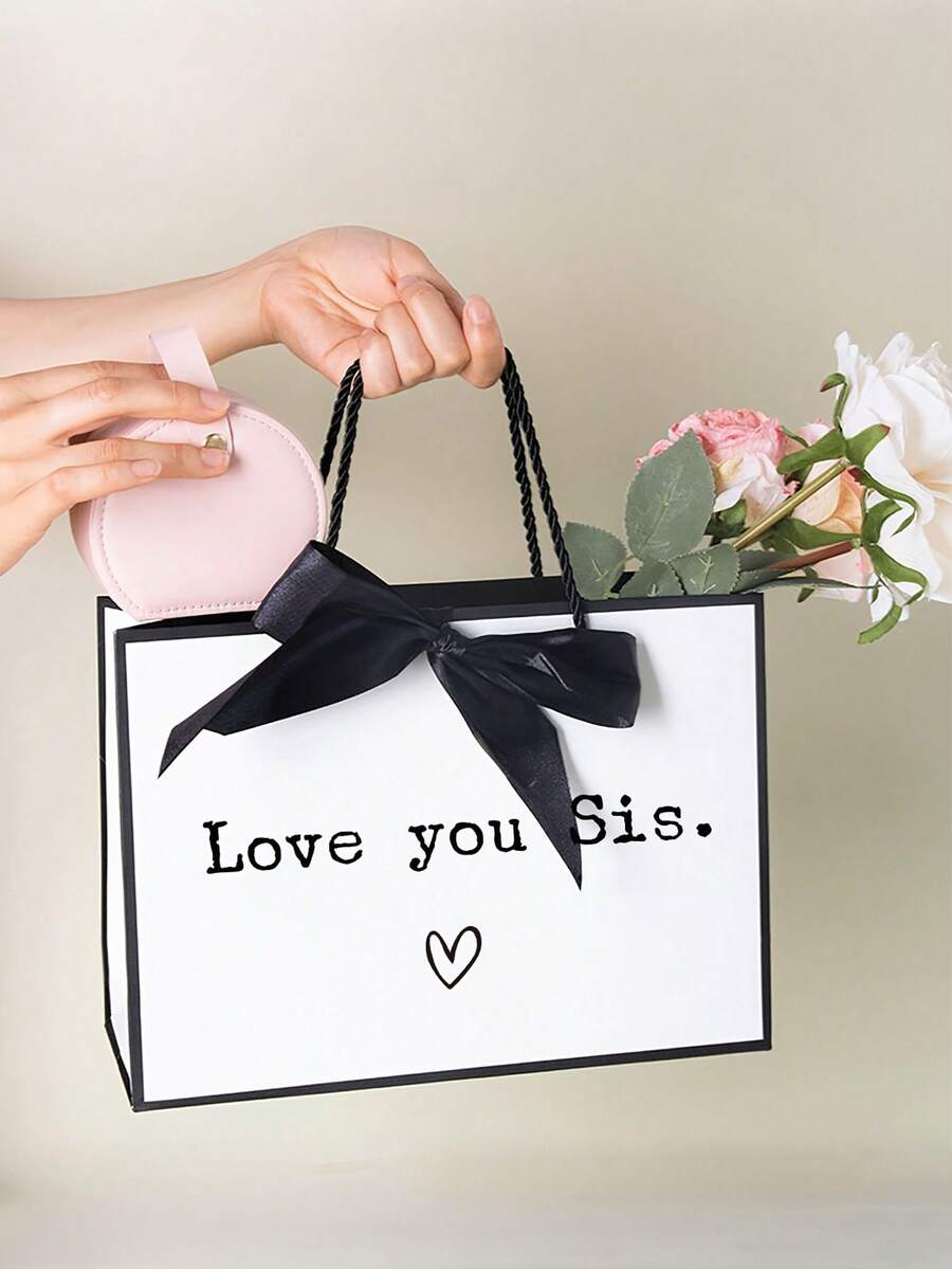 1pc Sister Gift Bag, Unique Premium Sister Gift Bag, Gift Wrap Bag For Sister, Lightweight Tote Bag With Ribbon, Women's Casual Handbag, Wedding Party Gifts, Birthday Gift - Multicolor - View 1