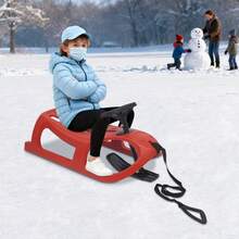 LYNICESHOP Snow Sled For Kids,SnowRush Sledge,Single Rider Racer Toboggan With Pull Rope And Steering Wheel, 220 Lbs Capacity Outdoor Plastic Winter Sleigh For Toddlers & Kids. Holiday Gift (US Stock) Faster Delivery - Red - View 5