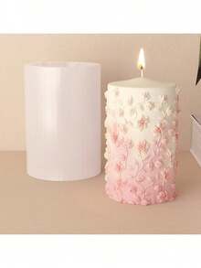 3D Embossed Floral Pattern Cylinder DIY Handmade Plaster Aromatherapy Multifunctional Silicone Mold - White - View 3
