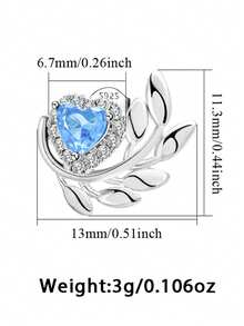 Boucles d'oreilles à tige en feuille de diamant bleu en argent sterling S925, boucles d'oreilles créoles florales en zircone cubique, style élégant et polyvalent pour le travail, cadeau pour petite amie/anniversaire, boîte cadeau - Argent - Voir 4