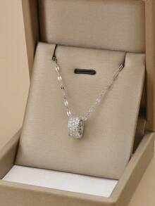 1pc Fashionable Rhinestone Circular Pendant Stainless Steel Necklace, Gold Jewelry, Gold Necklace, Gift - Yellow Gold - View 14