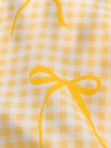 Vihyde 少女格子蝴蝶结印花泡泡袖度假风连衣裙 - 黃色 - 查看 11