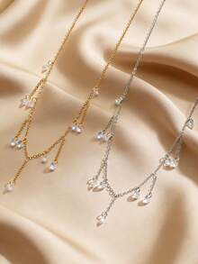 1条不锈钢项链，简约百搭水滴流苏设计，优雅高品质休闲礼物，适合日常、派对、活动佩戴。 - 彩色 - 查看 1